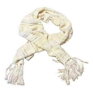 Lauren Ralph Lauren Cream Cable Knit Fringed Scarf Wool Blend 72"x10.5 Warm